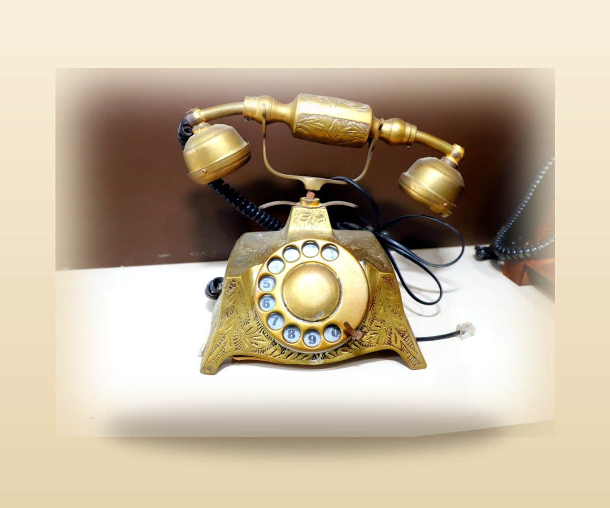 Vintage Brass Rotary Telephone Showpiece