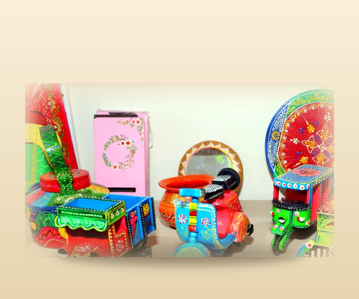 Hand-painted wooden truck art miniature from Rajasthan